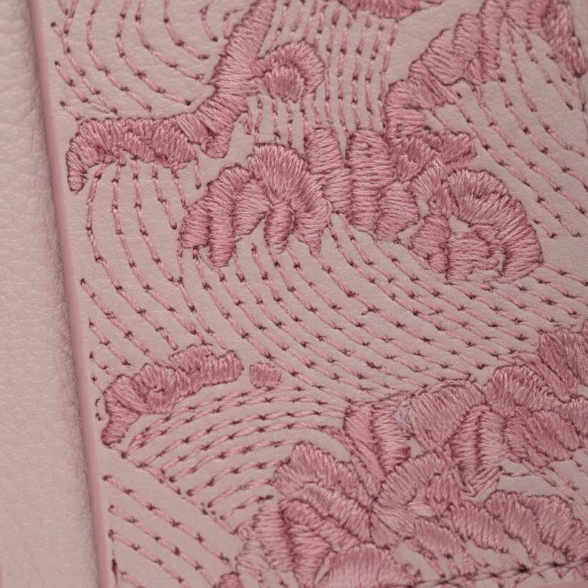 Sakura Pink Embroidered Leather Cardholder