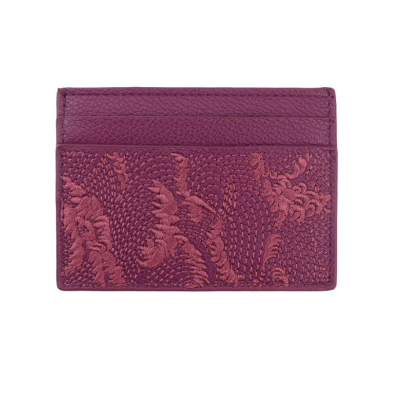 Purple Embroidered Leather Cardholder