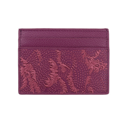 Purple Embroidered Leather Cardholder