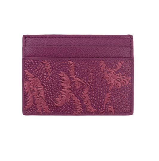 Purple Embroidered Leather Cardholder