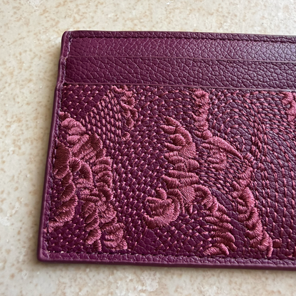 Purple Embroidered Leather Cardholder