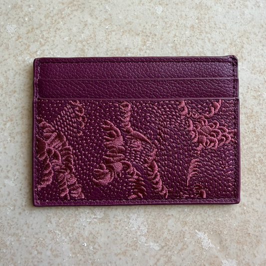 Purple Embroidered Leather Cardholder